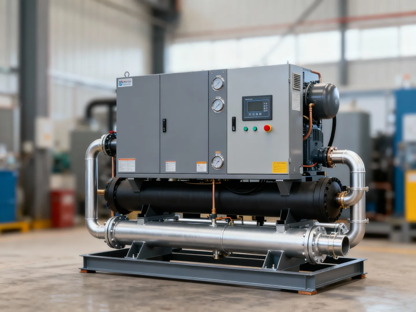 Technician inspecting industrial chiller in gandhidham